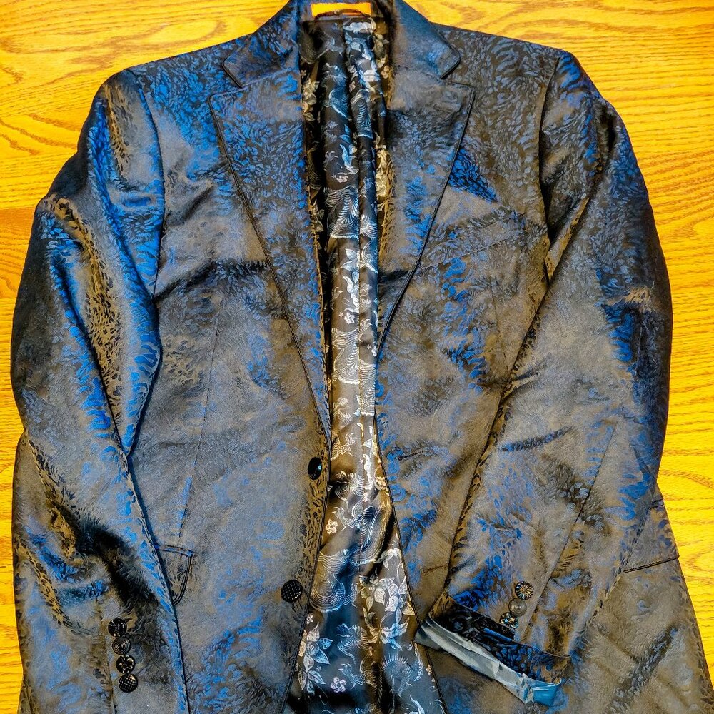 Tallia Slim Fit Leopard Jacquard Blazer Iridescent Dragon Lining Statement Party